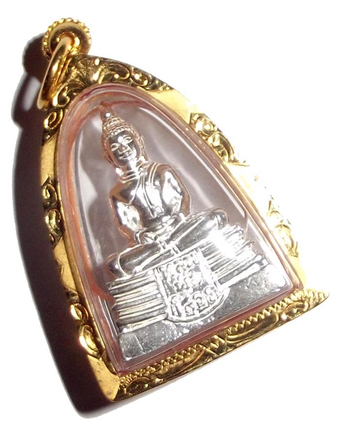 Pra Luang Por Sotorn Loi Ongk Statuette - Solid Silver Buddha with Solid Gold Casing - Benja Nava Mongkol Edition 2555 BE - Wat Sotorn Voraram