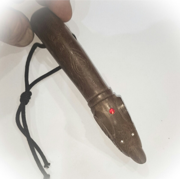 Palad Khik Hua Chamot Lin Tong with Gemstone Eyes + 2 Takrut in Base &amp; Golden Takrut Tongue (3 K) - Sacred Powders Stuffed in Throat - Uposadha Pillar Wood 6 Inches - Luang Por Erp Wat Sum Gratay