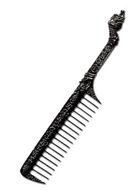 Hwee Maha Mongkol (Large 12 Cm) Money Comb of Great Blessings with Naga Head Handle - Sadta Loha Phiw Dam (7 Sacred Metals Black Coated) - Luang Phu Maha Kam Daeng  - Sadta Mongkol Edition 2555 BE