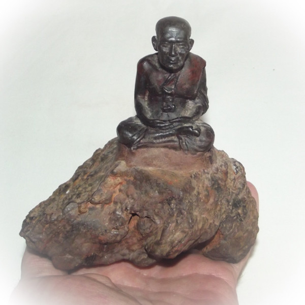 Luang Por Tuad sitting on Lek Lai Adamantine substance - Bucha Statue 4.5 x 5 x 3.5 Inches - Blessed by Luang Phu Khai, Luang Por Prohm, and other Khao or Master Monks