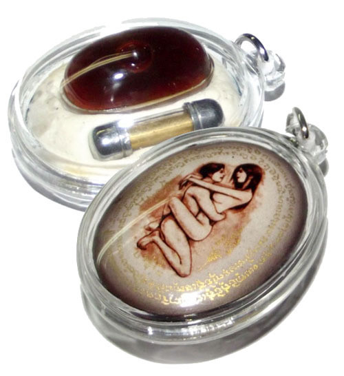 In Koo Ba-Cha-Dta Locket (Ongk Kroo) with Takrut Maha Saneh &amp; Civet Oil in rear face - Ajarn Perm Prai Dam