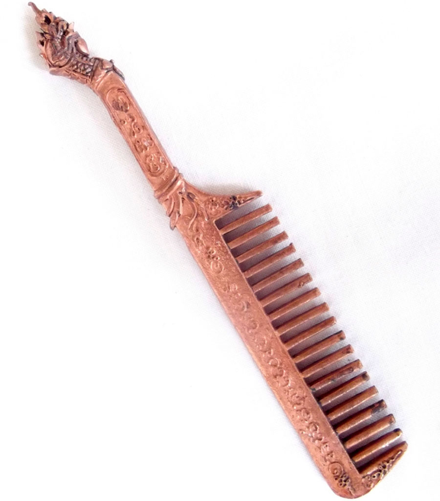 Hwee Maha Mongkol (Large 12 Cm) Money Comb of Great Blessings with Naga Head Handle - Nuea Nava Loha (9 Sacred Metals) - Luang Phu Maha Kam Daeng  - Sadta Mongkol Edition 2555 BE