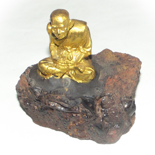 Luang Por Tuad sitting on Lek Lai Adamantine substance (Gold Painted) - Bucha Statue 4 x 2 x 2.5 Inches - Blessed by Luang Phu Khai, Luang Por Prohm, and other Khao or Master Monks