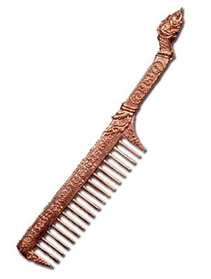 Hwee Maha Mongkol (Small 6.2 Cm) Money Comb of Great Blessings with Naga Head Handle - Nuea Chanuan Phiw Nak (Sacred Metals + Pink Gold) - Luang Phu Maha Kam Daeng  - Sadta Mongkol Edition 2555 BE