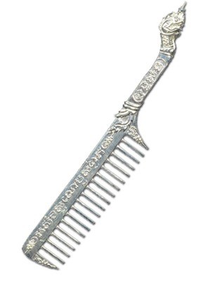 Hwee Maha Mongkol (Small) Money Comb of Great Blessings with Naga Head Handle - Nuea Ngern (Solid Silver) - Luang Phu Maha Kam Daeng  - Sadta Mongkol Edition 2555 BE