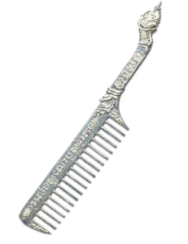 Hwee Maha Mongkol (Small) Money Comb of Great Blessings with Naga Head Handle - Nuea Ngern (Solid Silver) - Luang Phu Maha Kam Daeng  - Sadta Mongkol Edition 2555 BE