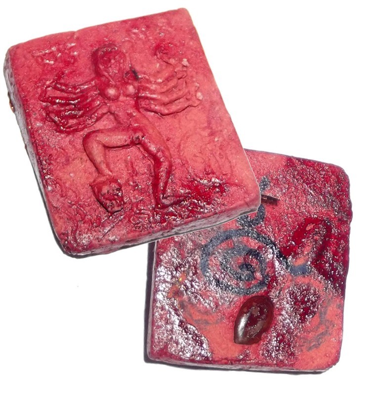 Mae Yua Mueang (Tantric Kali Maha Amnaj/Maha Sanaeh amulet) - 99 Ghost Red Prai Powders + Ban Neng Bone + Dancing Deva Gem + Takrut - Hand Inscription - Gambling and Love Charm - Ruesi Masia 2554 BE