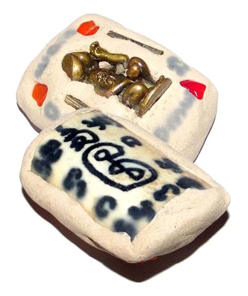 Chin Aathan Nang Prai Kote Hian Prai Grasip (Large 5.5 x 4 Cm) - Perfumed Ghost Bone - Prai Powders, Spell Inscription, Palad Kwak + Gems, 2 Takrut - Ultra Rare - Ajarn Apichai Decha