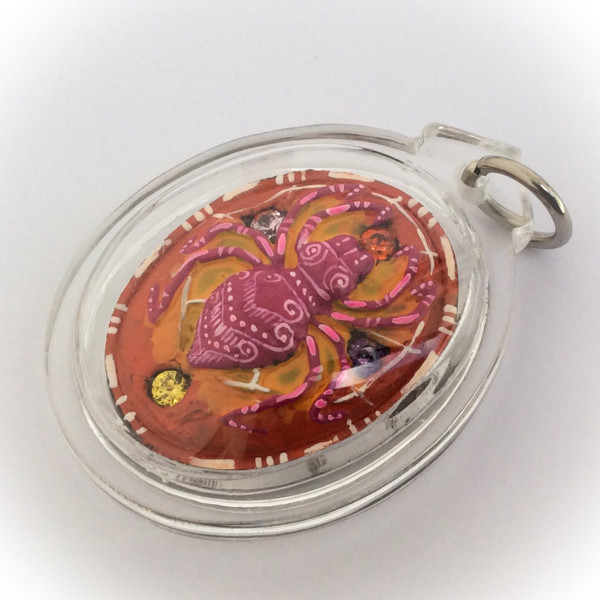 Maeng Mum Maha Pokasap &#39;Money Trap Spider&#39; -  Krob Rorb 40 Sae Yid 60 Edition 2557 BE - hand painted, 2 Takrut, 10 Gemstones 1 Brahma God - Kroo Ba Krissana