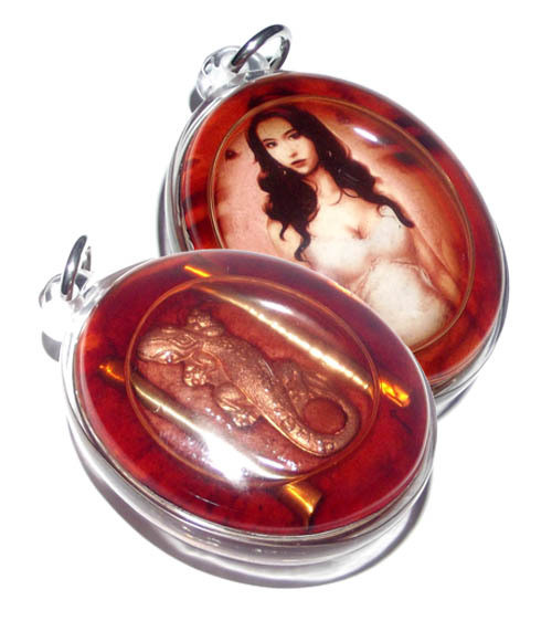 Nang Prai Pasanee Seduction, Business and Gambling Locket in Prai Oil with Gecko, 2 Takrut - A.C. Perm Prai Dam