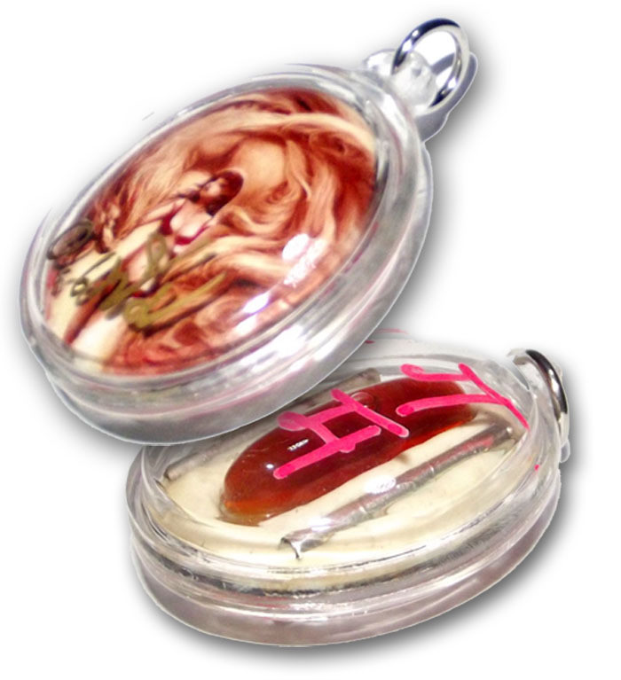9 Tailed Fox Lady Ghost Locket (Ongk Kroo) - Civet Oil, 2 Silver Takrut Maha Sanaeh - Ajarn Perm Prai Dam