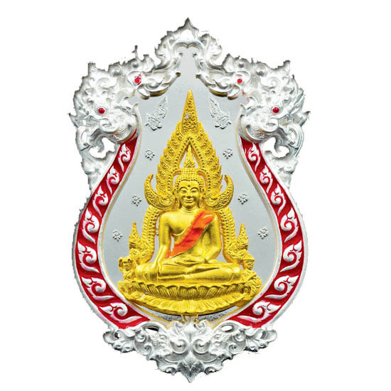 Rian Chalu Pra Putta Chinarat &#39;Jom Rachan&#39; (Warrior King) edition 2555 BE - Nuea Ngern Long Ya Si Daeng (Solid Silver + Gold Buddha with Red Enamel) - Wat Pra Sri Radtana Maha Tat