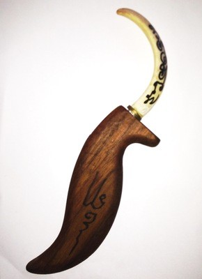 Mitmor with Boars Tusk Hilt - Hand inscriptions - 10 Inches Long Ritual Knife - Luang Por Prohm Wat Ban Suan