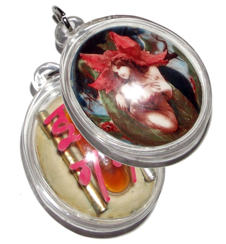 Mae Nang Prai Nang Dork Mai Locket (Flower Fairy Deva) Ongk Kroo - Civet Oil Phial, Hand Inscription, 2 Takrut Maha Sanaeh, Maha Laluay Powders - AC Perm Prai Dam
