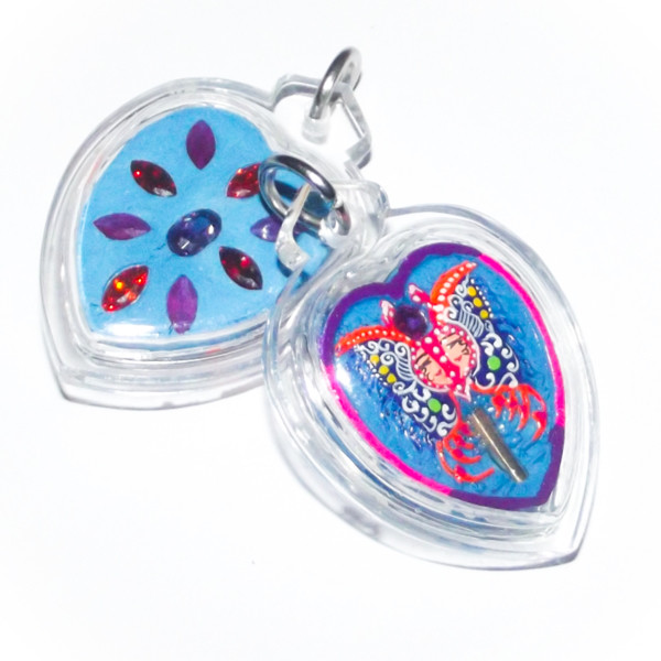 Hua Jai Taep Pamorn Maha Sanaeh - Butterfly King Heart - Blue Powders - Silver Takrut, 10 Gems - Sae Yid 60 Edition