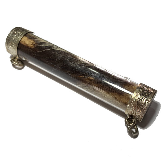 Takrut Hnang Suea Kroeng Maha Amnaj 10 Cm Scroll Tiger Amulet Engraved  Solid Silver Caps Luang Por Phern Wat Bang Pra
