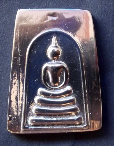 Pra Somdej (Benjapakee amulet) - Nuea Lek Lai Nam Neung See Ngern Yuang Hlang Jarn 'Niyom' (Buddha subduing Mara made from Pure Lek Lai with Yantra Inscription) - Luang Por Hone - Wat Putai Sawan