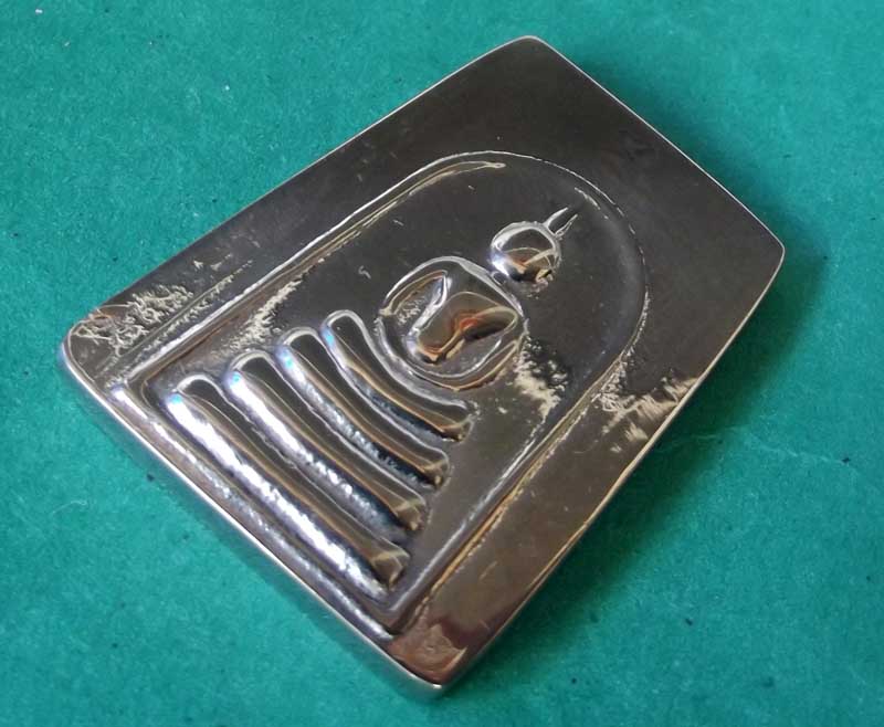 Pra Somdej (Benjapakee amulet) - Nuea Lek Lai Nam Neung See Ngern Yuang Hlang Jarn 'Niyom' (Buddha subduing Mara made from Pure Lek Lai with Yantra Inscription) - Luang Por Hone - Wat Putai Sawan