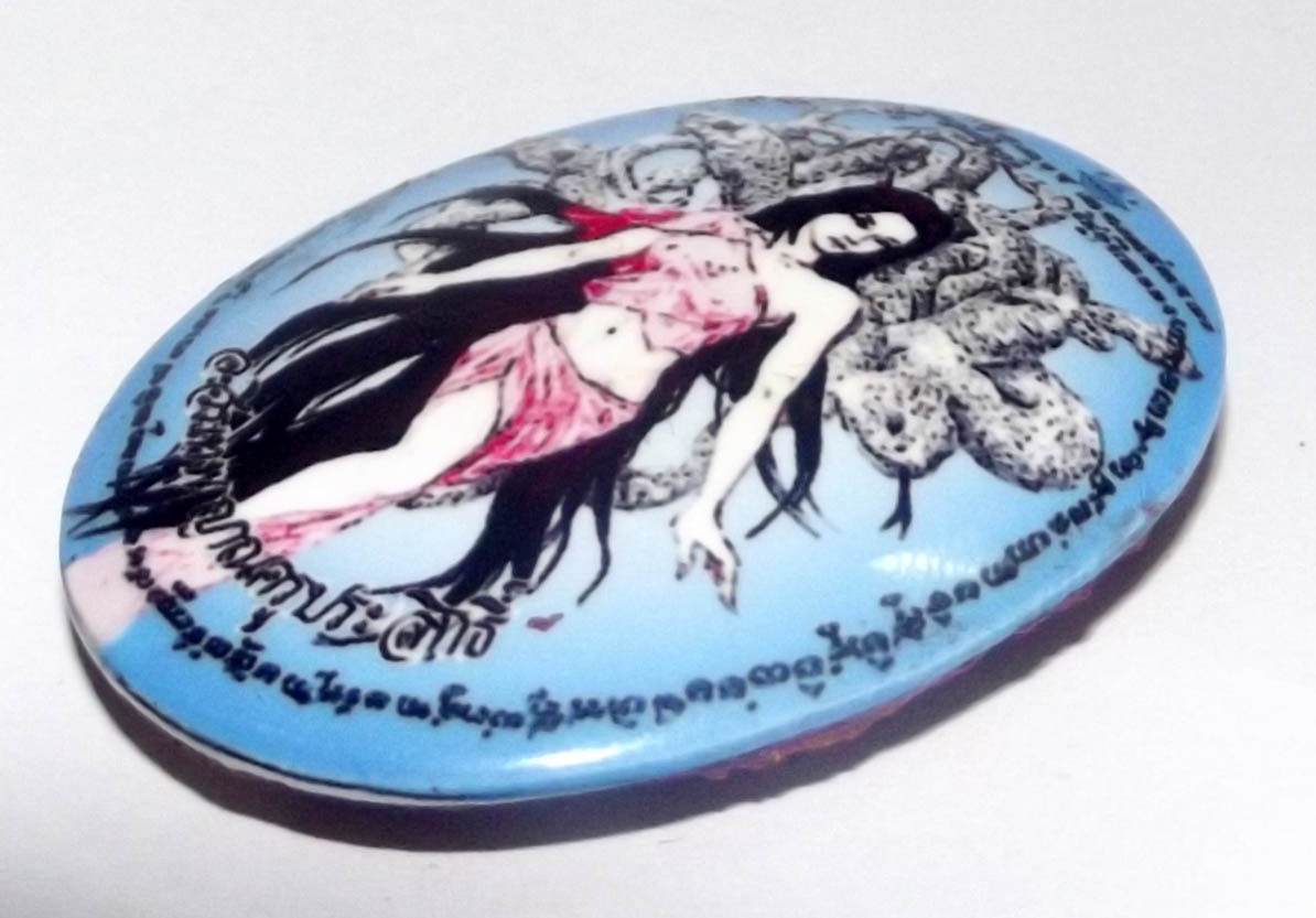 Locket Nang Paya Ngu Khaw (9 white Snake Demon Seductress) Pim B Ongk Kroo (Snake Takrut, + 2 Gemstones + Hand Inscription + Pre-encased) Luang Por Phern Statue Fundraiser - Ajarn Wirataep - 199 Made