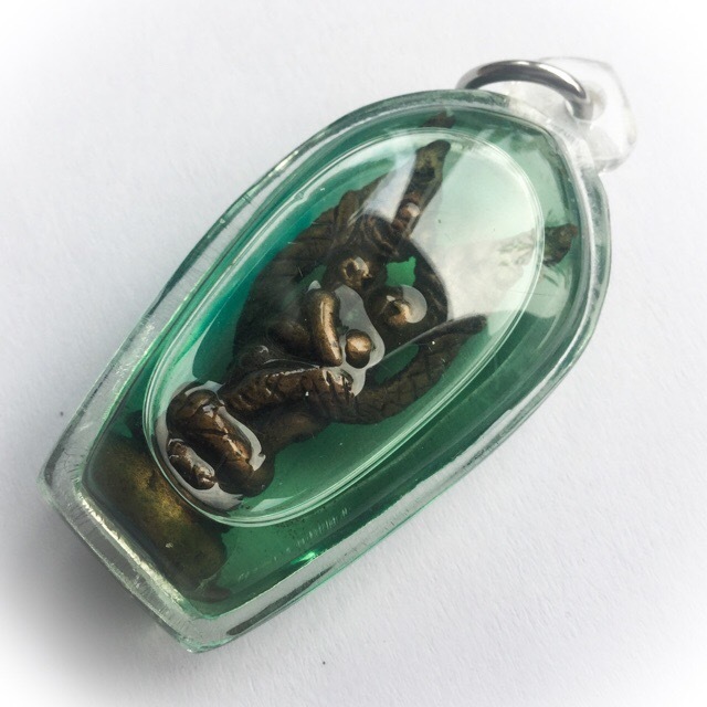 In Nak Giaw Son Chu Chae Nam Man Prai  - Naga Devas of Bodhala Entwined in Transformation in Green Prai Oil - Ajarn Wirataep Yan Kroo Prasit