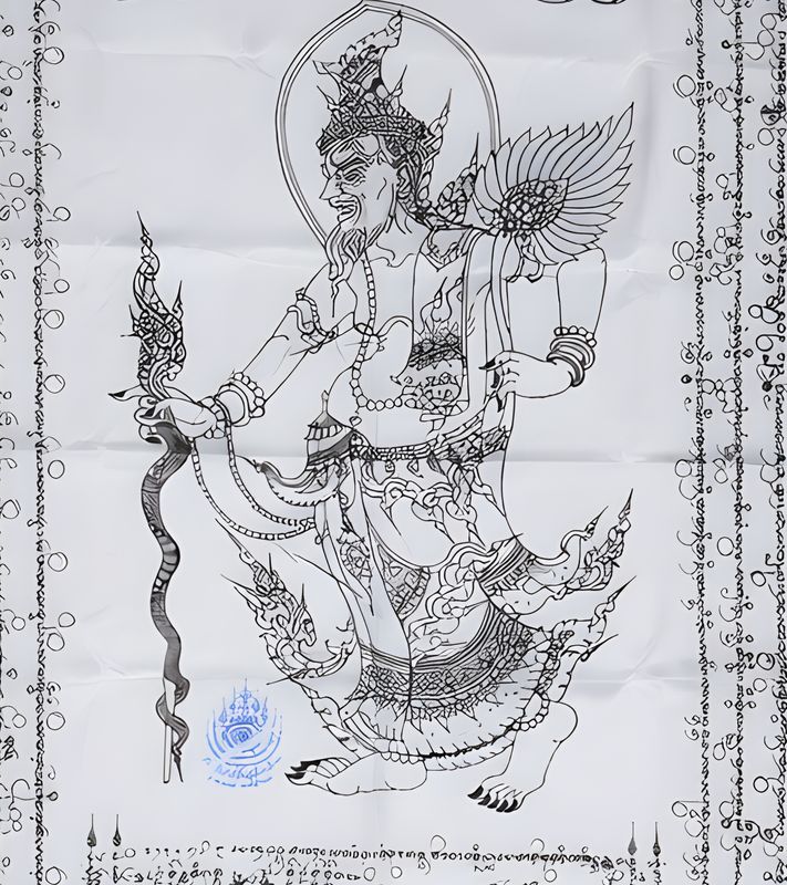 Pha Yant Ruesi Por Gae Narot Dern Dong Giant Yantra Cloth Spell 44 x 25 Inches Ajarn Hnan Kong Wai Kroo 2560 BE