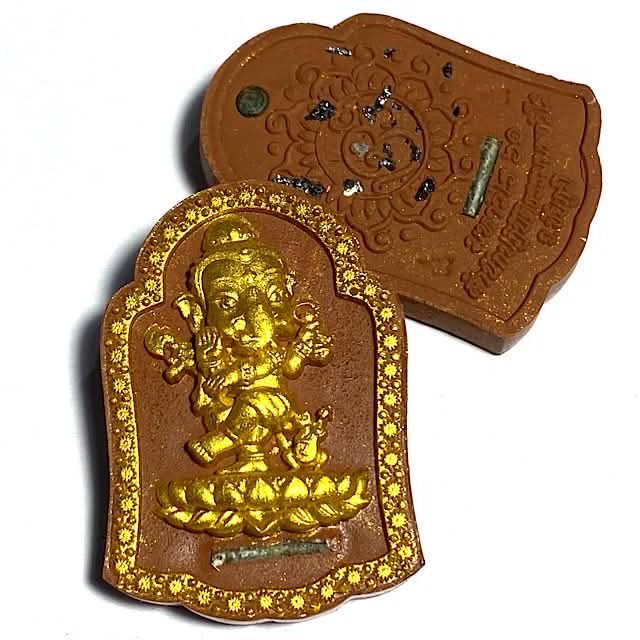Leela Maha Sethee Ganesha Nataraja Ongk Kroo Dancing Deva Red Powders Gold leaf 2 Takrut + Ploi Sek Gems 2561 BE Pra Ajarn Amnaj