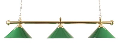 Lamp type pool met drie kappen messing/groen Lamp type pool met drie kappen messing/groen