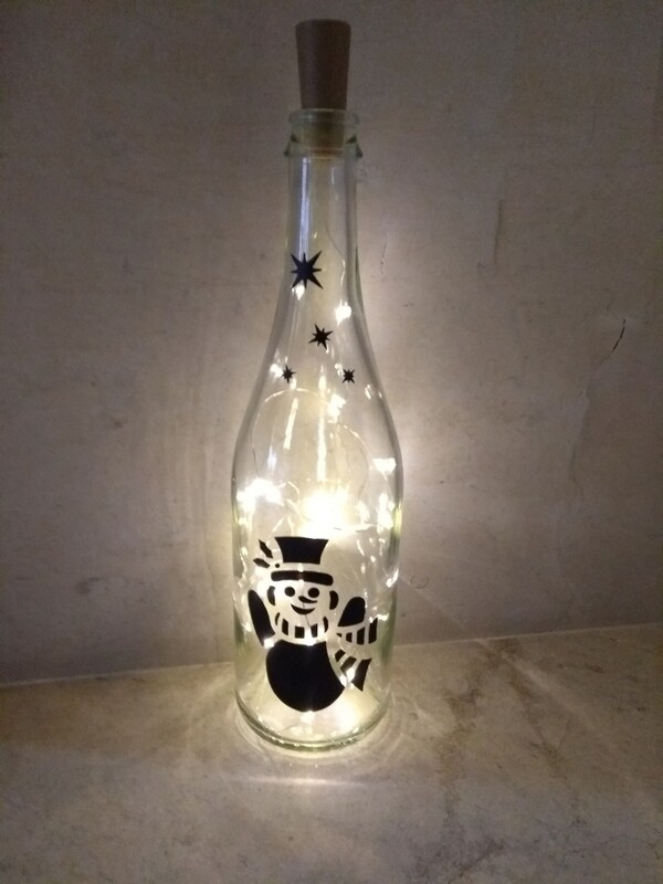 Fles met motief en ledlichtjes