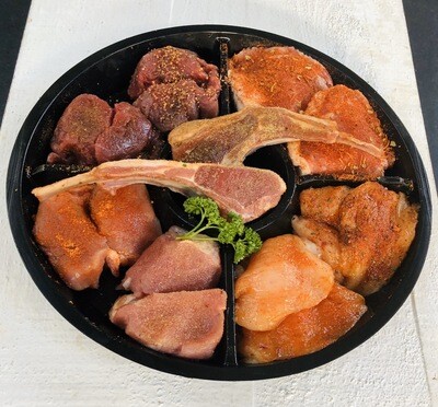 Teppanyaki of gourmet voor  2 personen; Ossehaas, Varkenshaas, Kipfilet, Iberico Filet en Lamsrack  650gram  €17.50