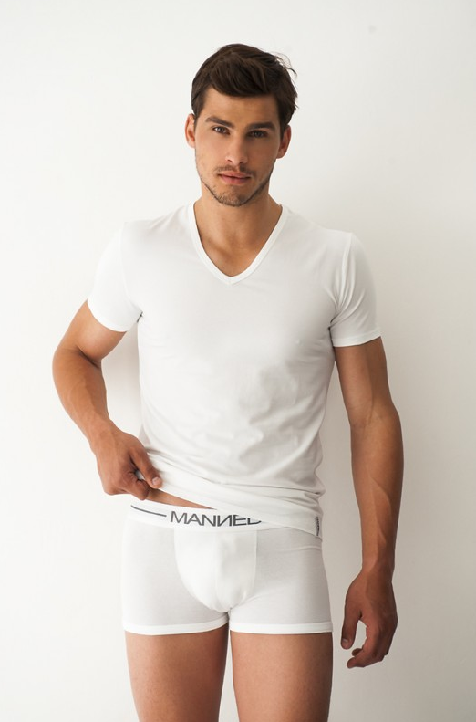 Manned T-Shirt met V-hals WIT *