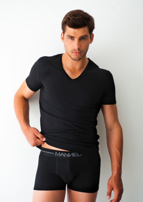 Manned T-Shirt met V-hals ZWART *
