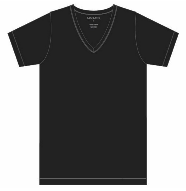 Manned T-Shirt met V-hals ZWART *