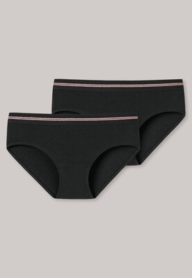 Schiesser - Panty 2-pack Dubbelribstof Long Life Cotton - Zwart