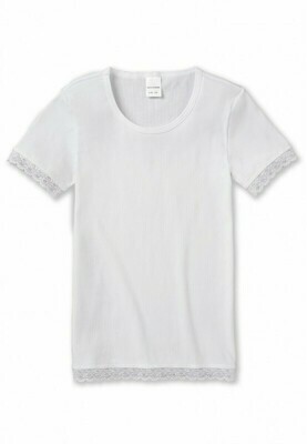 Schiesser - Shirt korte mouwen met kant dubbelrib wit - Long Life Cotton