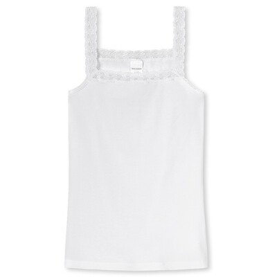 Schiesser - Onderhemd spaghettibandjes met kant dubbelrib wit - Long Life Cotton