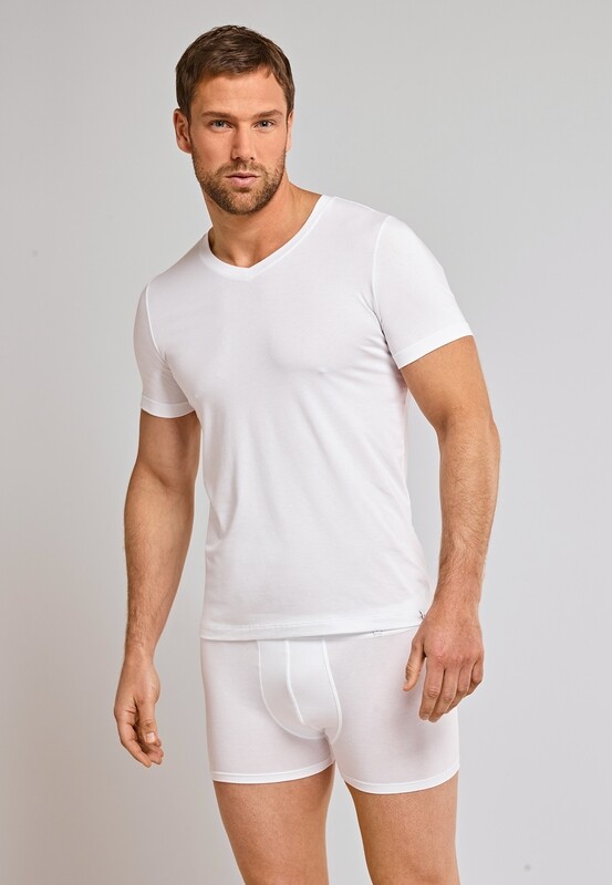 Schiesser - Shirt korte mouwen jersey elastisch V-hals wit - Long Life Soft