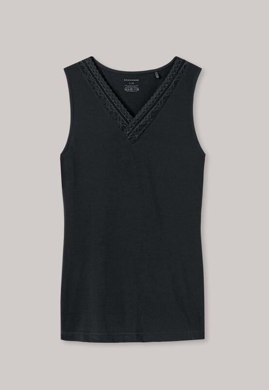 Schiesser - Onderhemd met schouderbandjes wol Tencel kant zwart - selected! premium