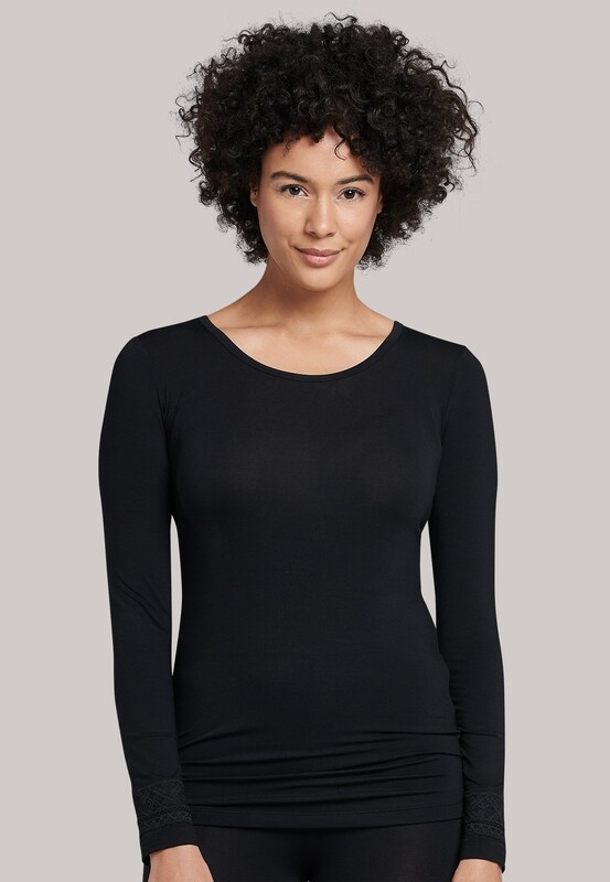 Schiesser - Onderhemd met lange mouwen wol Tencel kant zwart - selected! premium