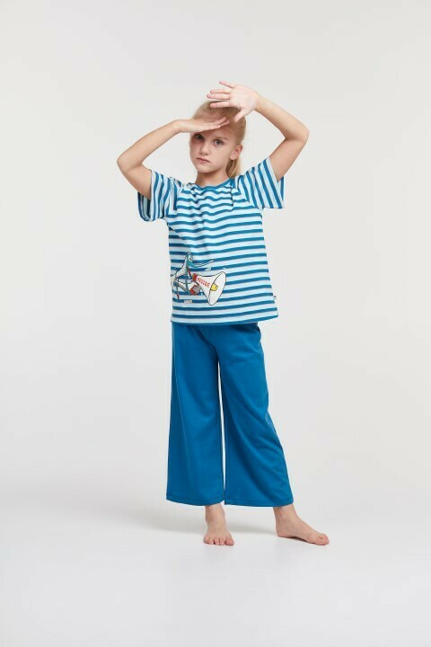 Woody - Meisjes/Dames Pyjama Meeuw - Blauw Gestreept *