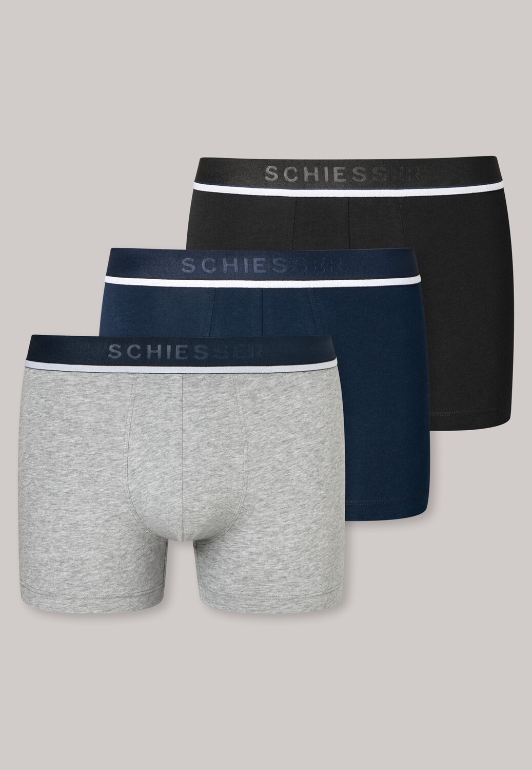 Schiesser - 3-pack Herenboxers 95/5 - Zwart/Blauw/Grijs