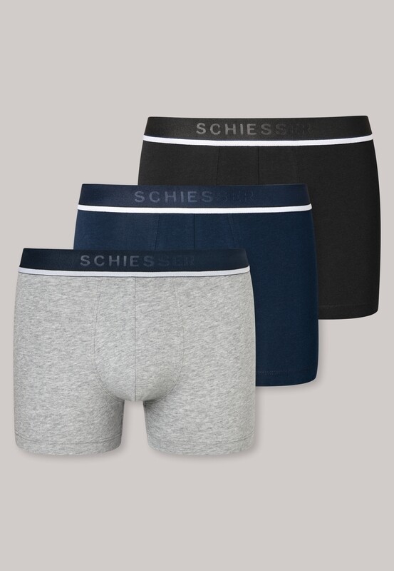 Schiesser - 3-pack Herenboxers 95/5 - Zwart/Blauw/Grijs