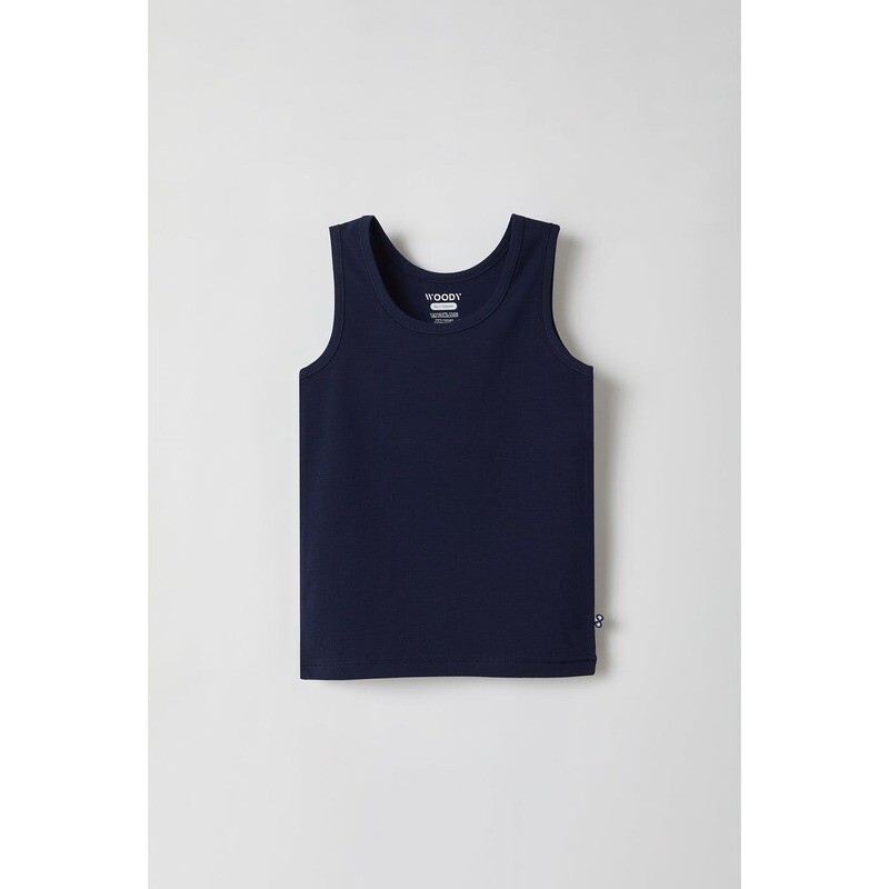 Woody - Jongens Singlet Basis Ondergoed - Marine Blauw