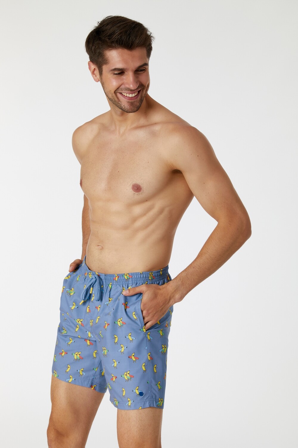 Woody - Jongens/Heren Zwemshort - Blauw met Banaanprint -