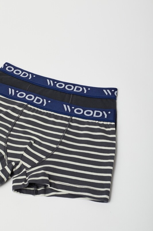 Woody - Jongens Boxers Duopack - Antraciet + Antraciet Gestreept