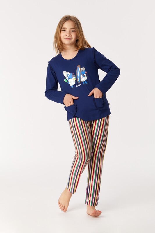 Woody - Meisjes Pyjama Schaap - Donkerblauw *