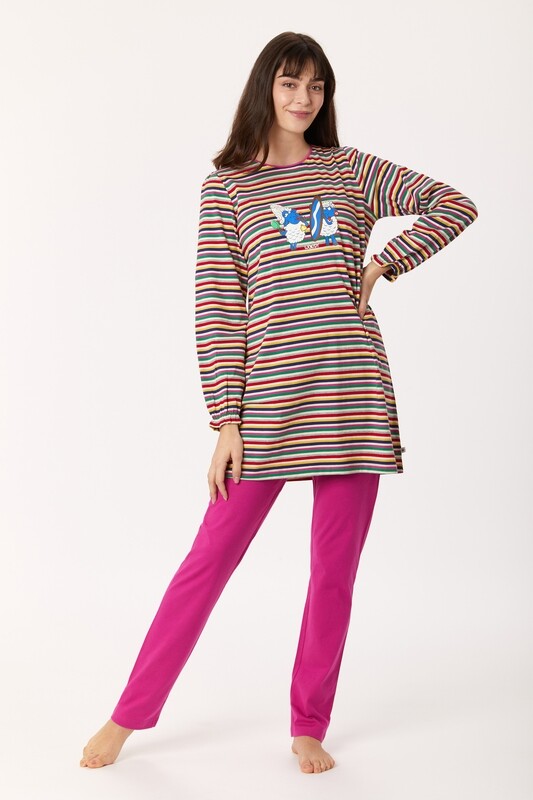 Woody - Meisjes/Dames Pyjama Schaap - Multicolor Gestreept *