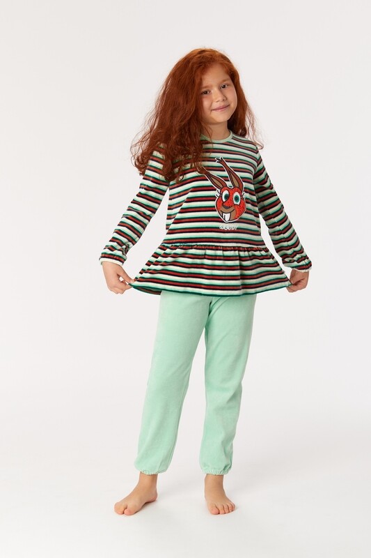 Woody - Meisjes/Dames Pyjama Eekhoorn - Multicolor Gestreept