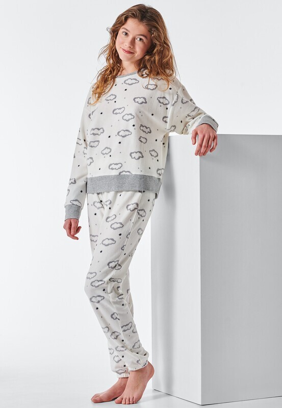 Schiesser - Pyjama lang fleece - gebroken wit - Feeling@Home