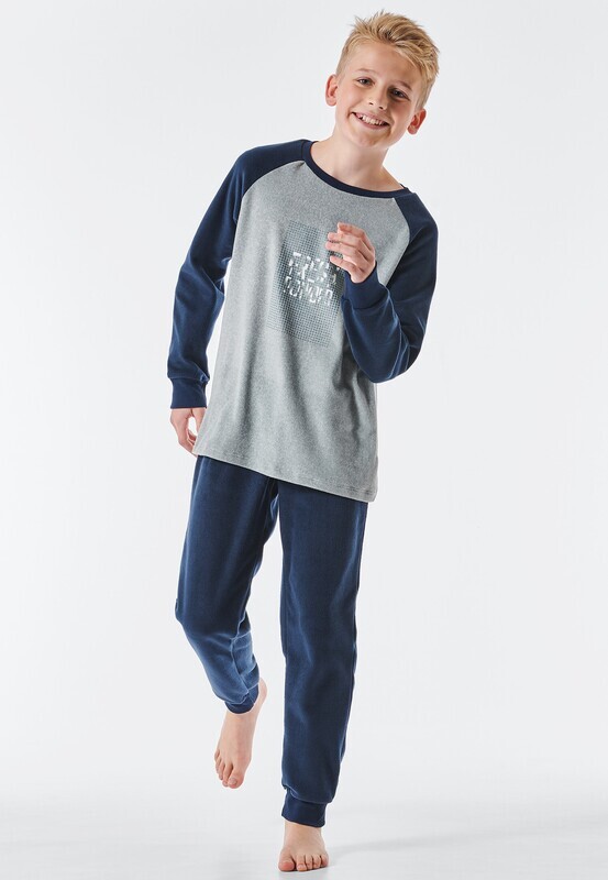 Schiesser -Pyjama lang fleece - gemêleerd grijs - Feeling@Home