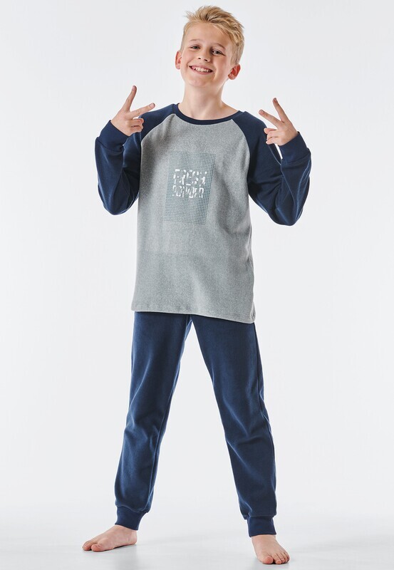 Schiesser -Pyjama lang fleece - gemêleerd grijs - Feeling@Home